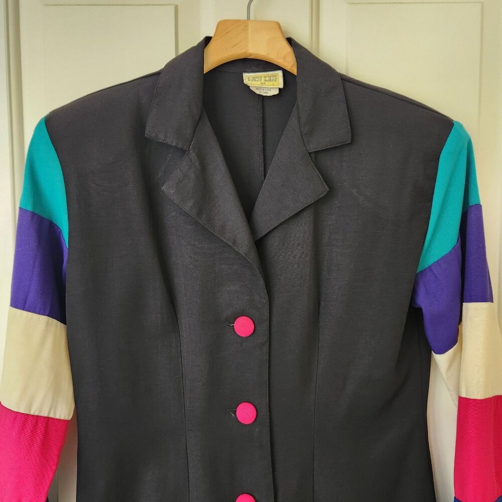 Vintage 80s 90s Last Exit Color-block Blazer Jacket Maximalism Office Party - Picture 3 of 9